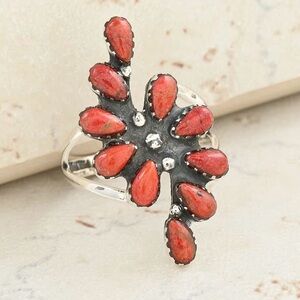 NEW Artisan Crafted Coral Ring in Sterling Silver  Size 11